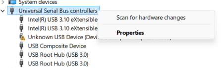 Device Manager và Scan for hardware changes