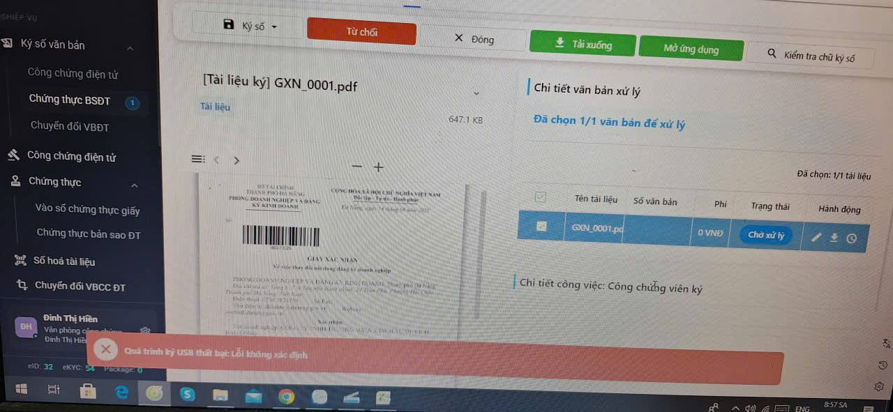 Giao diện ký hồ sơ