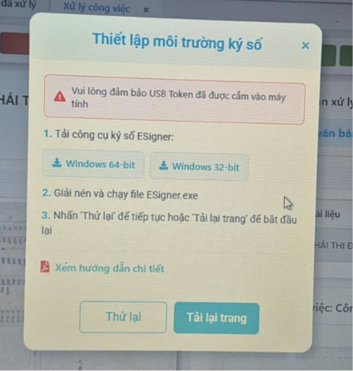 Thông báo USB token chưa được cắm